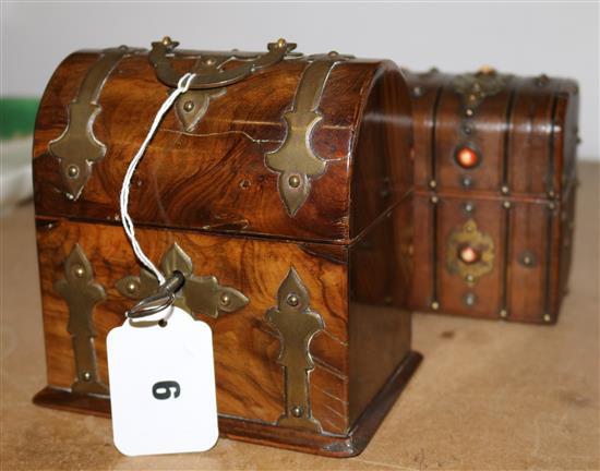 Walnut domed box & leather domed box